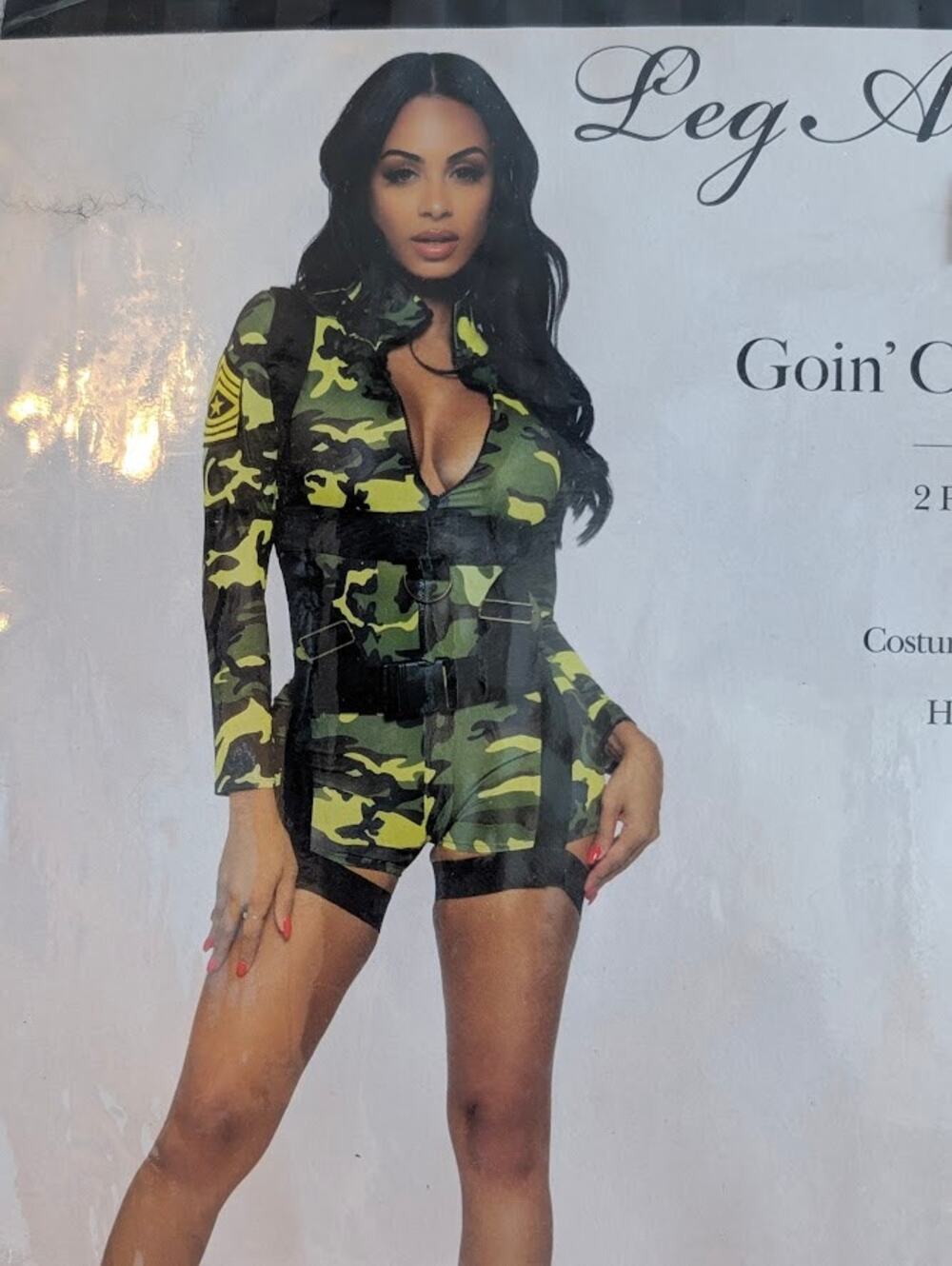 NEW Womens Lg Army Costume Goin Commando Camo Body Harness Green Sexy